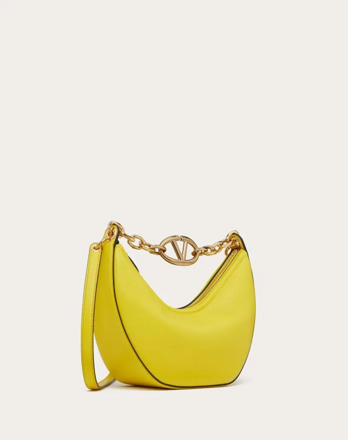 Valentino Shoulder Bags Woman Small Vlogo Moon Hobo Bag In Grainy Calfskin With Chain For Woman In Porcelain Blue Porcelain Blue