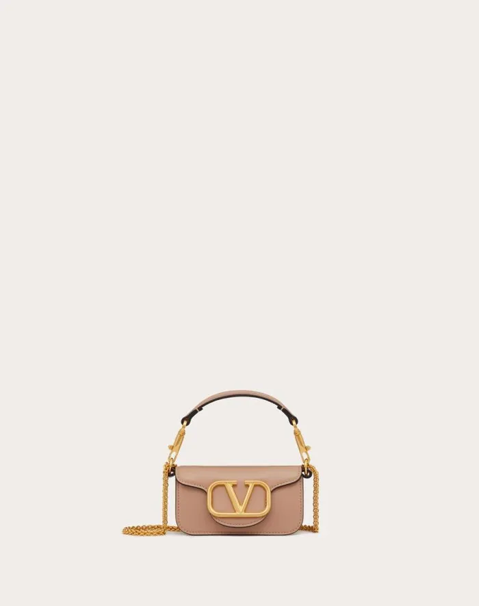 Valentino Shoulder Bags Woman Valentino Garavani Loc Micro Bag In Calfskin Leather With Chain For Woman In Rose Cannelle Rose Cannelle