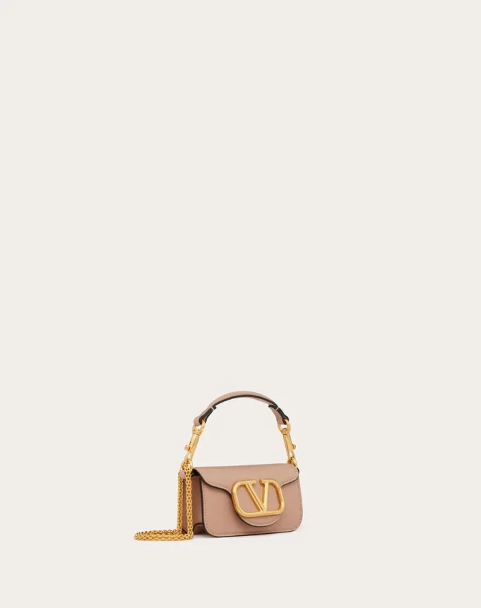Valentino Shoulder Bags Woman Valentino Garavani Loc Micro Bag In Calfskin Leather With Chain For Woman In Rose Cannelle Rose Cannelle