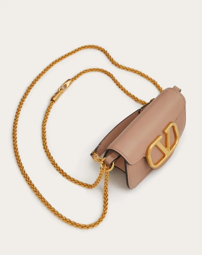 Valentino Shoulder Bags Woman Valentino Garavani Loc Micro Bag In Calfskin Leather With Chain For Woman In Rose Cannelle Rose Cannelle
