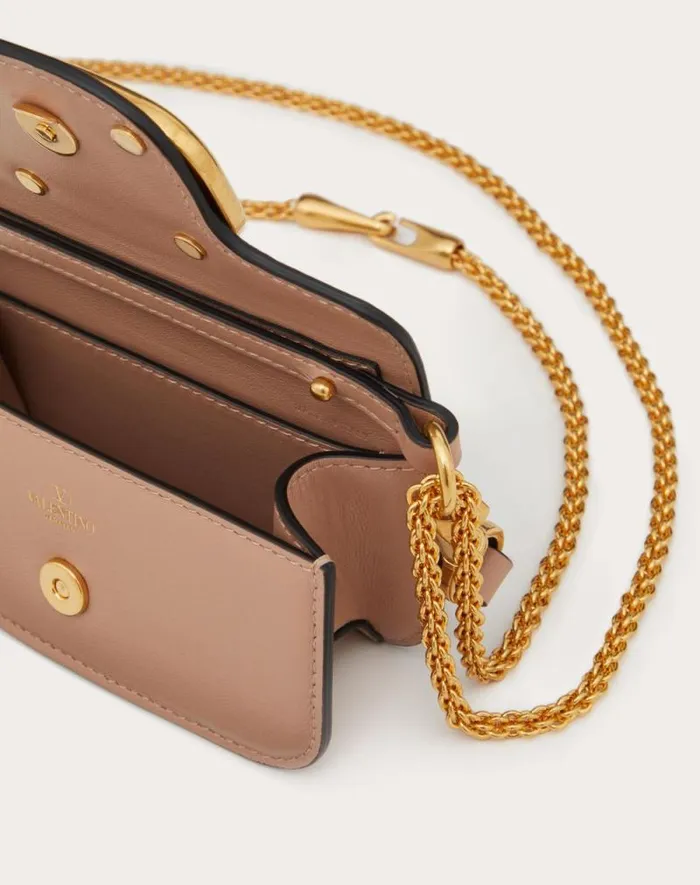 Valentino Shoulder Bags Woman Valentino Garavani Loc Micro Bag In Calfskin Leather With Chain For Woman In Rose Cannelle Rose Cannelle
