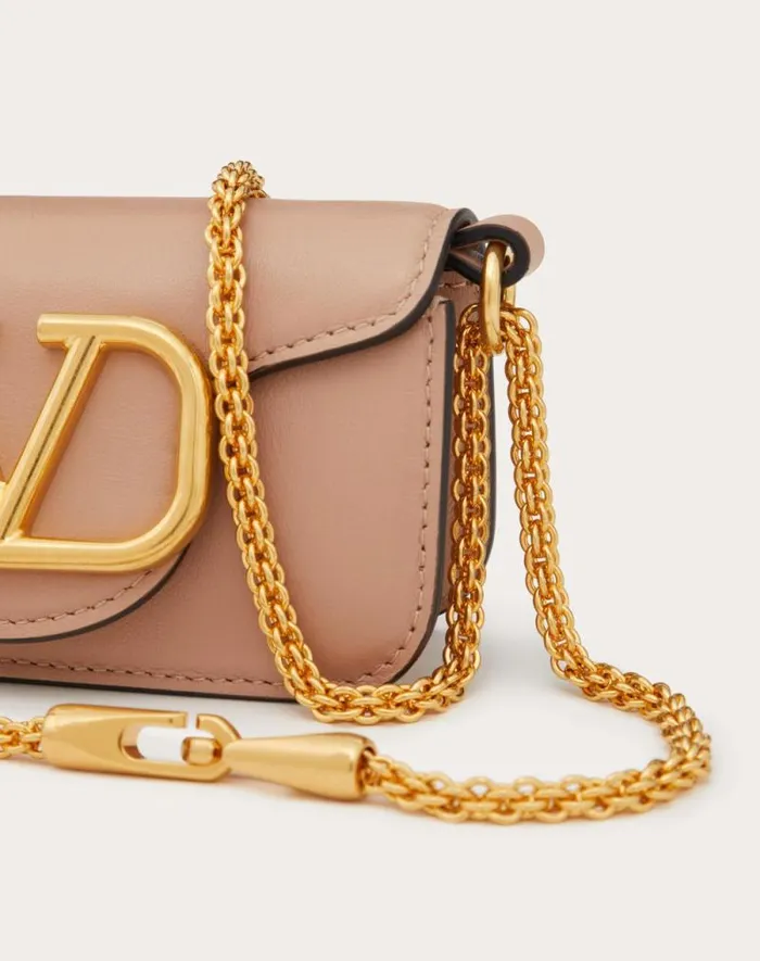 Valentino Shoulder Bags Woman Valentino Garavani Loc Micro Bag In Calfskin Leather With Chain For Woman In Rose Cannelle Rose Cannelle