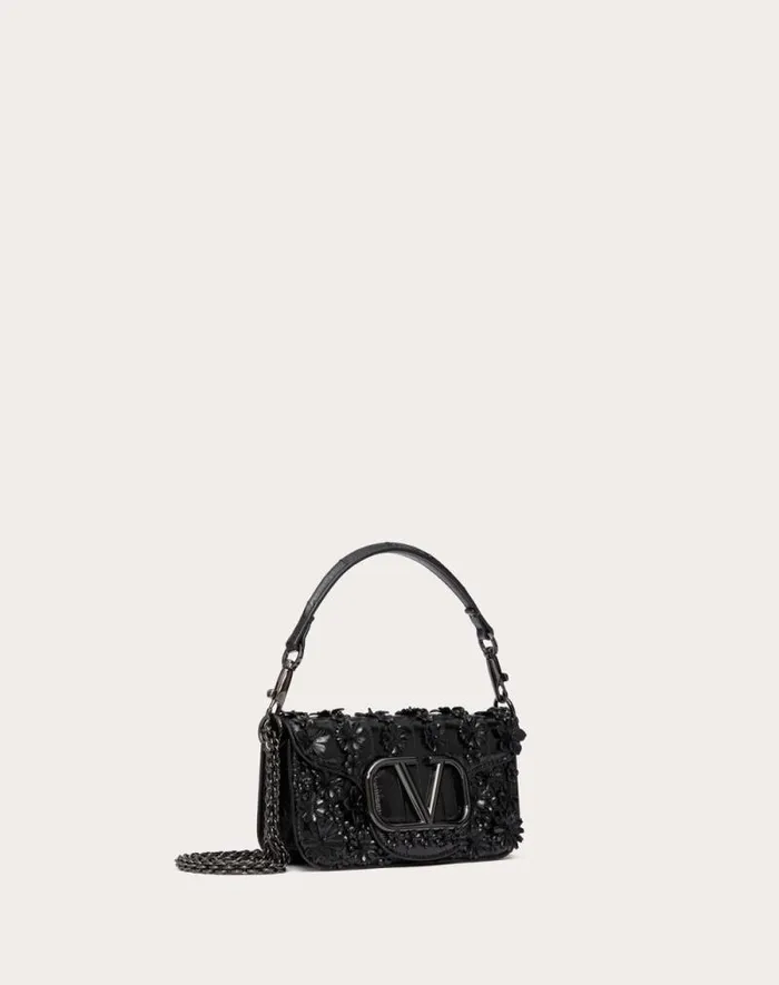 Valentino Shoulder Bags Woman Valentino Garavani Loc Small Shoulder Bag Embroidered In Eel For Woman In Black Black