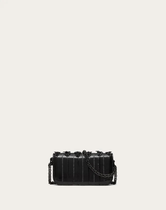 Valentino Shoulder Bags Woman Valentino Garavani Loc Small Shoulder Bag Embroidered In Eel For Woman In Black Black