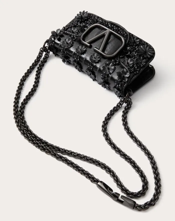 Valentino Shoulder Bags Woman Valentino Garavani Loc Small Shoulder Bag Embroidered In Eel For Woman In Black Black