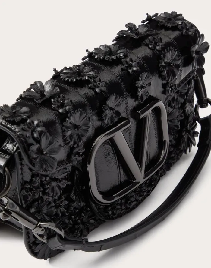 Valentino Shoulder Bags Woman Valentino Garavani Loc Small Shoulder Bag Embroidered In Eel For Woman In Black Black