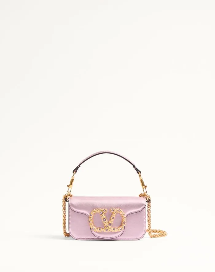 Valentino Shoulder Bags Woman Valentino Garavani Loc Small Shoulder Bag In Laminated Calfskin With Jewel Logo For Woman In Rose Violet Rose Violet Valentino Shoulder Bags Woman Valentino Garavani Loc Small Shoulder Bag In Laminated Calfskin With Jewel Logo For Woman In Rose Violet Rose Violet