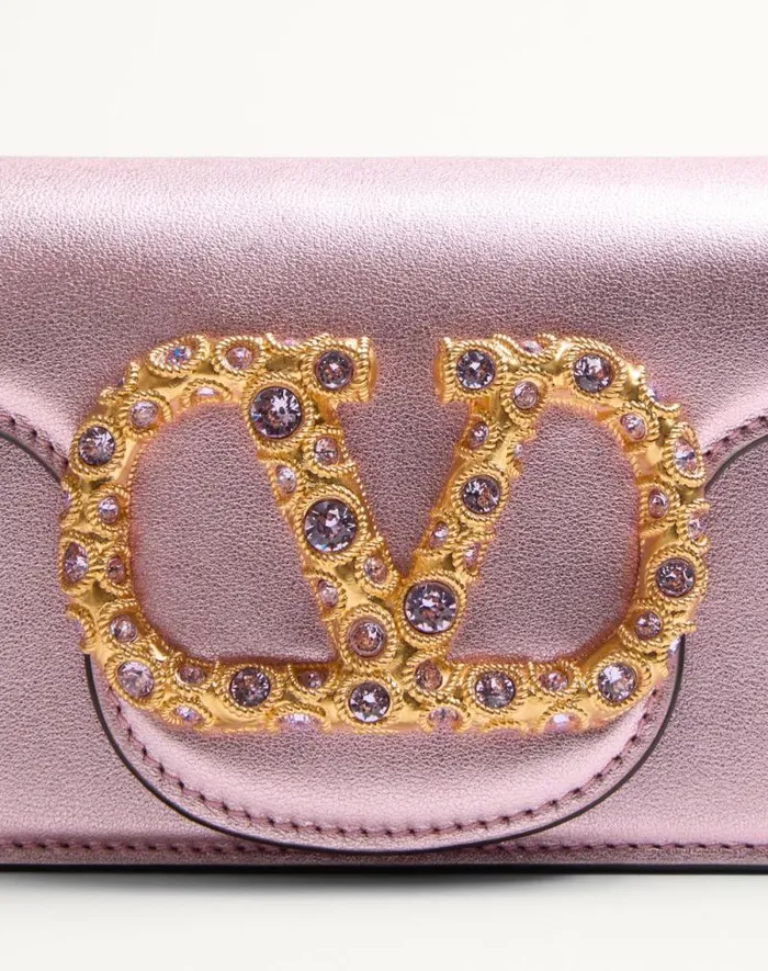 Valentino Shoulder Bags Woman Valentino Garavani Loc Small Shoulder Bag In Laminated Calfskin With Jewel Logo For Woman In Rose Violet Rose Violet Valentino Shoulder Bags Woman Valentino Garavani Loc Small Shoulder Bag In Laminated Calfskin With Jewel Logo For Woman In Rose Violet Rose Violet