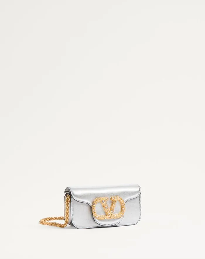 Valentino Shoulder Bags Woman Valentino Garavani Loc Small Shoulder Bag In Laminated Calfskin With Jewel Logo For Woman In Rose Violet Rose Violet Valentino Shoulder Bags Woman Valentino Garavani Loc Small Shoulder Bag In Laminated Calfskin With Jewel Logo For Woman In Rose Violet Rose Violet