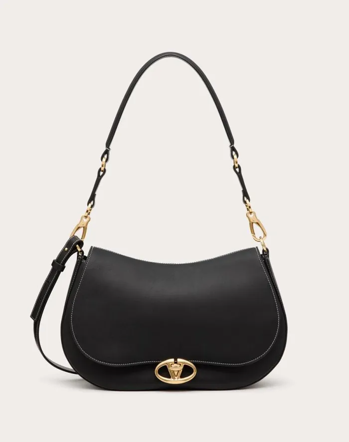 Valentino Shoulder Bags Woman Valentino Garavani Ohval Medium Shoulder Bag In Nappa Calfskin For Woman In Black Black Valentino Shoulder Bags Woman Valentino Garavani Ohval Medium Shoulder Bag In Nappa Calfskin For Woman In Black Black