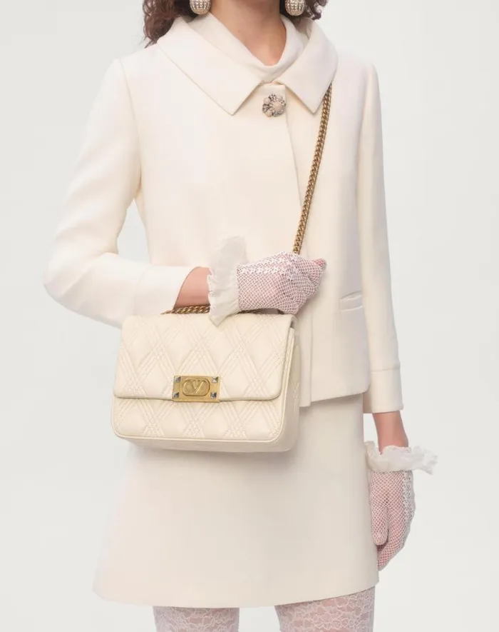 Valentino Shoulder Bags Woman Valentino Garavani Quiltie 67 Medium Shoulder Bag In Quilted Nappa Leather For Woman In Rose Cannelle Rose Cannelle