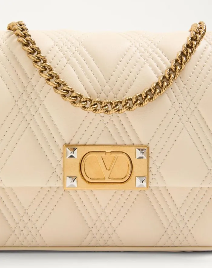 Valentino Shoulder Bags Woman Valentino Garavani Quiltie 67 Medium Shoulder Bag In Quilted Nappa Leather For Woman In Rose Cannelle Rose Cannelle