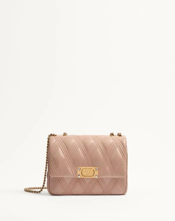 Valentino Shoulder Bags Woman Valentino Garavani Quiltie 67 Medium Shoulder Bag In Quilted Nappa Leather For Woman In Rose Cannelle Rose Cannelle