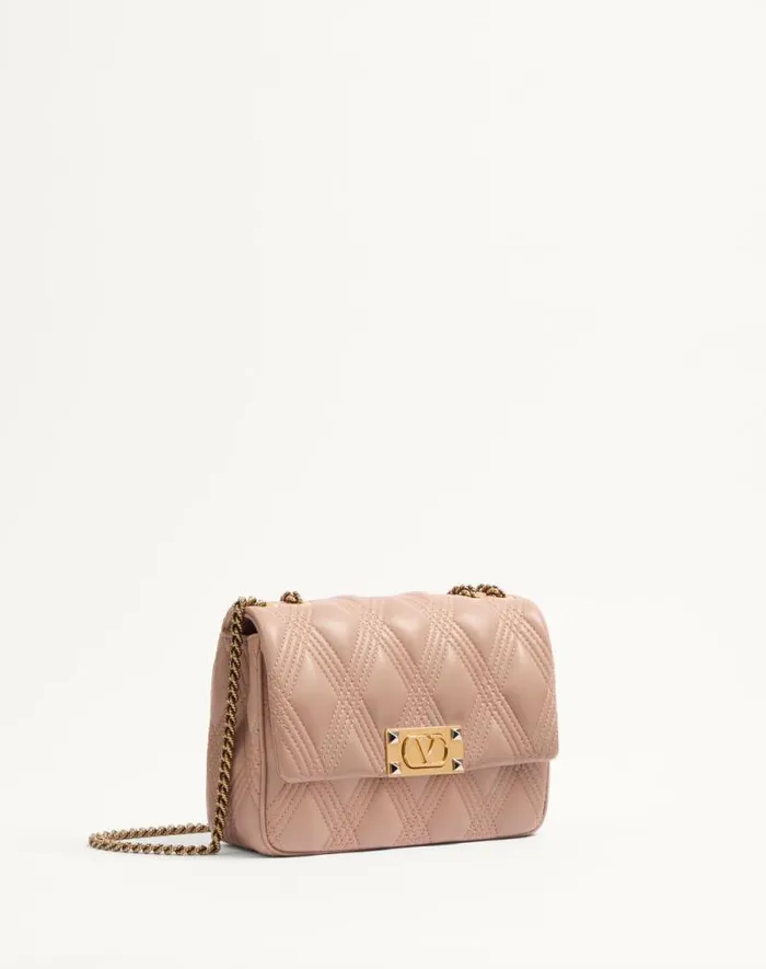 Valentino Shoulder Bags Woman Valentino Garavani Quiltie 67 Medium Shoulder Bag In Quilted Nappa Leather For Woman In Rose Cannelle Rose Cannelle