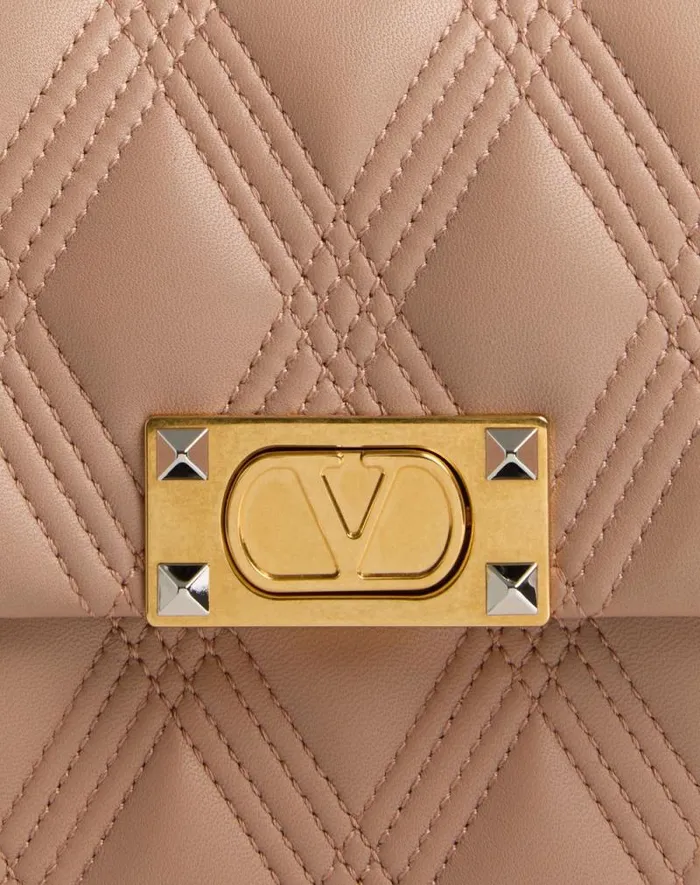 Valentino Shoulder Bags Woman Valentino Garavani Quiltie 67 Medium Shoulder Bag In Quilted Nappa Leather For Woman In Rose Cannelle Rose Cannelle