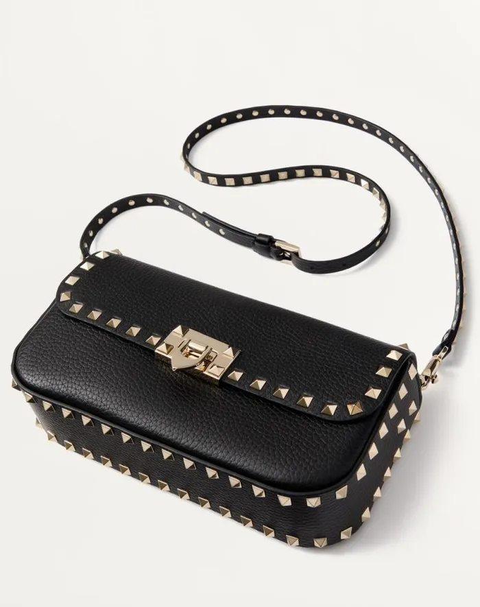 Valentino Shoulder Bags Woman Valentino Garavani Rockstud Grainy Calfskin Shoulder Bag For Woman In Black Black Valentino Shoulder Bags Woman Valentino Garavani Rockstud Grainy Calfskin Shoulder Bag For Woman In Black Black
