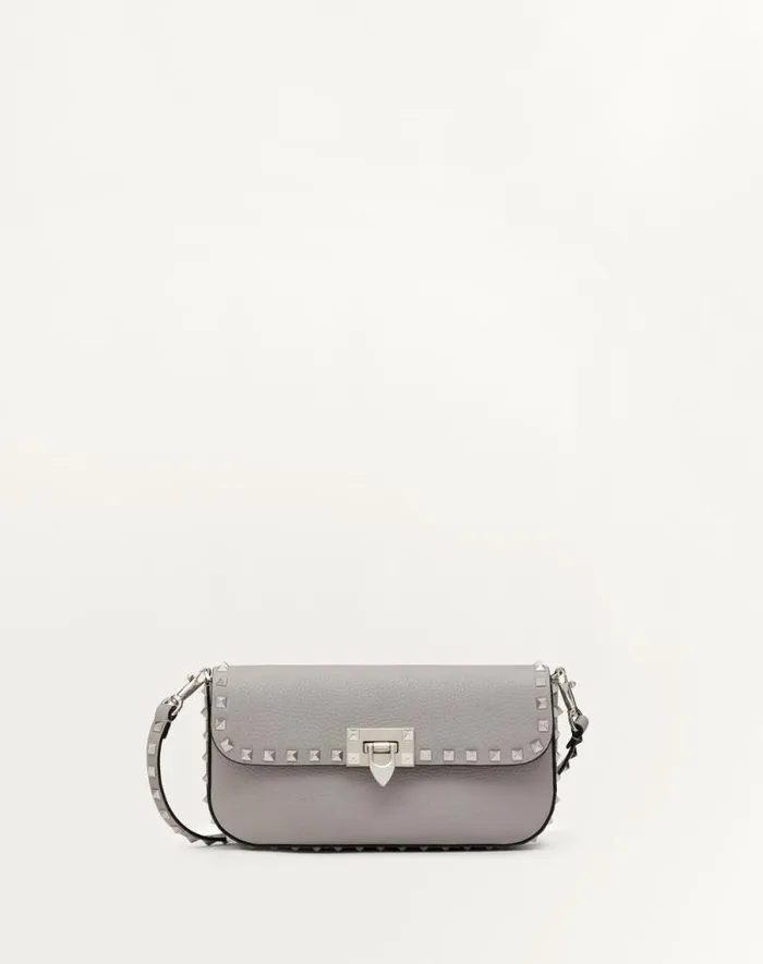 Valentino Shoulder Bags Woman Valentino Garavani Rockstud Grainy Calfskin Shoulder Bag For Woman In Grey Grey Valentino Shoulder Bags Woman Valentino Garavani Rockstud Grainy Calfskin Shoulder Bag For Woman In Grey Grey