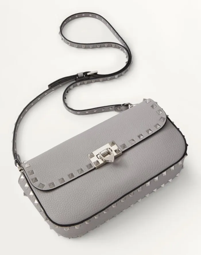 Valentino Shoulder Bags Woman Valentino Garavani Rockstud Grainy Calfskin Shoulder Bag For Woman In Grey Grey Valentino Shoulder Bags Woman Valentino Garavani Rockstud Grainy Calfskin Shoulder Bag For Woman In Grey Grey