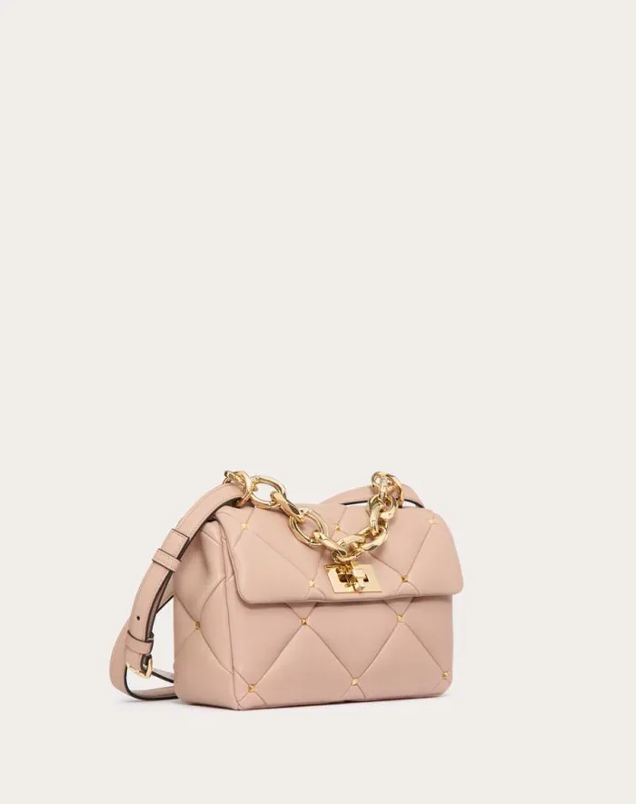 Valentino Shoulder Bags Woman Valentino Garavani Roman Stud Bag In Nappa Patchwork For Woman In Black Black Valentino Shoulder Bags Woman Valentino Garavani Roman Stud Bag In Nappa Patchwork For Woman In Black Black