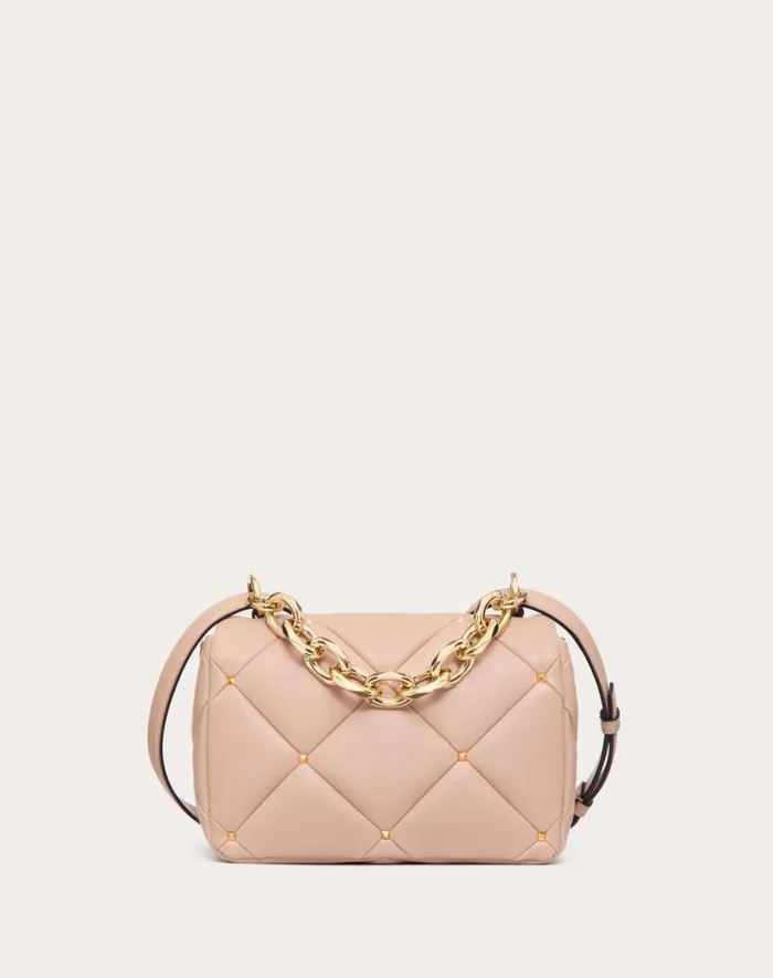 Valentino Shoulder Bags Woman Valentino Garavani Roman Stud Bag In Nappa Patchwork For Woman In Black Black Valentino Shoulder Bags Woman Valentino Garavani Roman Stud Bag In Nappa Patchwork For Woman In Black Black