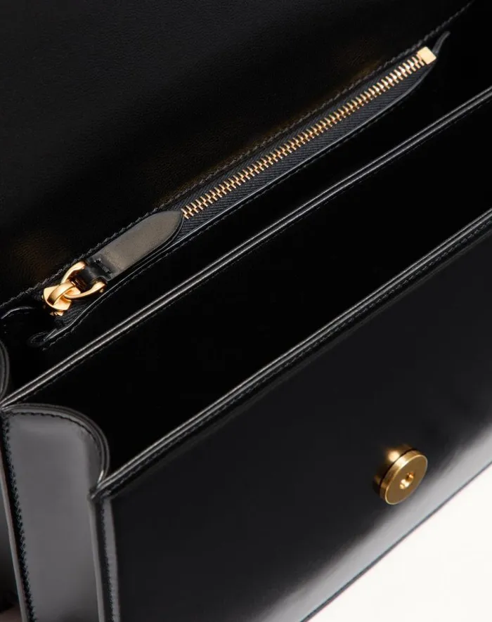 Valentino Shoulder Bags Woman Valentino Garavani Vain Shoulder Bag In Shiny Calfskin For Woman In Black Black
