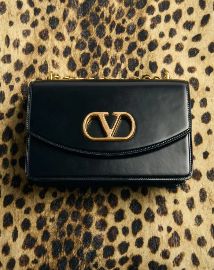 Valentino Shoulder Bags Woman Valentino Garavani Vain Shoulder Bag In Shiny Calfskin For Woman In Black Black