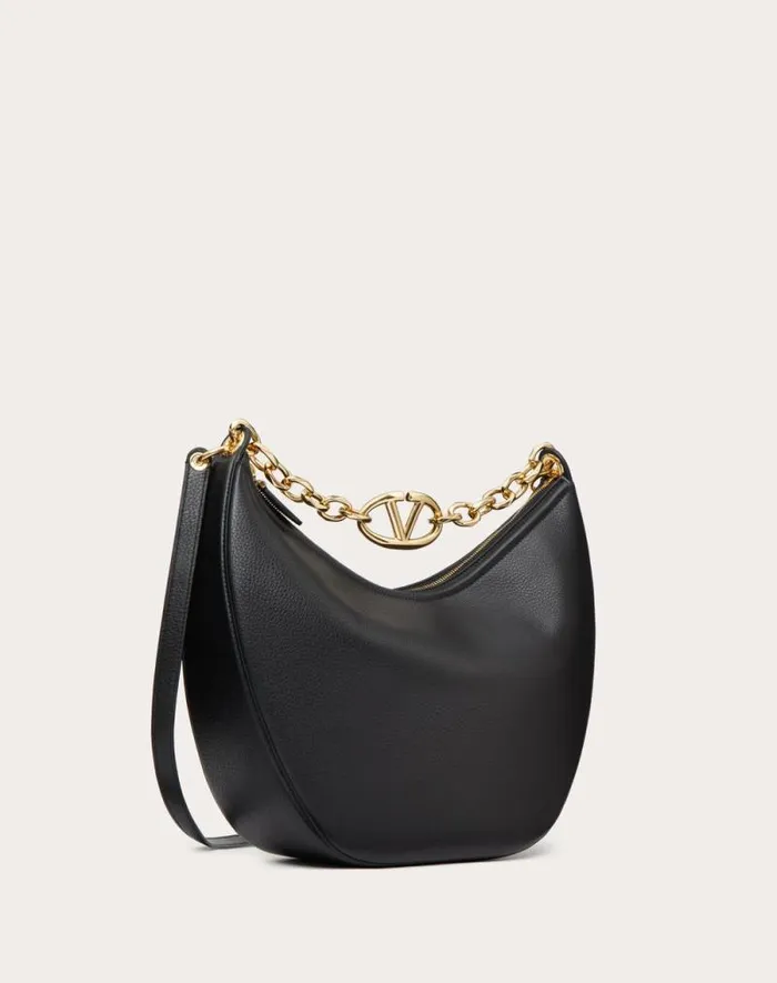 Valentino Shoulder Bags Woman Vlogo Moon Medium Grainy Calfskin Hobo Bag With Chain For Woman In Black Black Valentino Shoulder Bags Woman Vlogo Moon Medium Grainy Calfskin Hobo Bag With Chain For Woman In Black Black