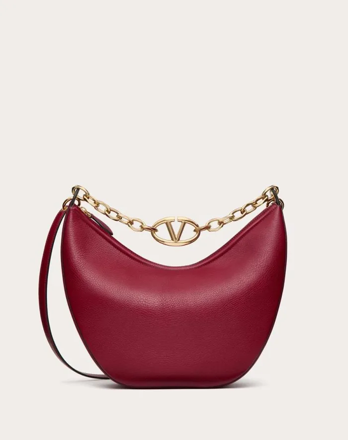 Valentino Shoulder Bags Woman Vlogo Moon Medium Grainy Calfskin Hobo Bag With Chain For Woman In Black Black Valentino Shoulder Bags Woman Vlogo Moon Medium Grainy Calfskin Hobo Bag With Chain For Woman In Black Black
