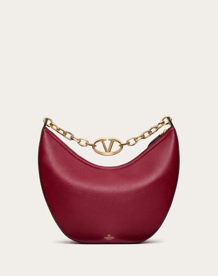 Valentino Shoulder Bags Woman Vlogo Moon Medium Grainy Calfskin Hobo Bag With Chain For Woman In Black Black Valentino Shoulder Bags Woman Vlogo Moon Medium Grainy Calfskin Hobo Bag With Chain For Woman In Black Black