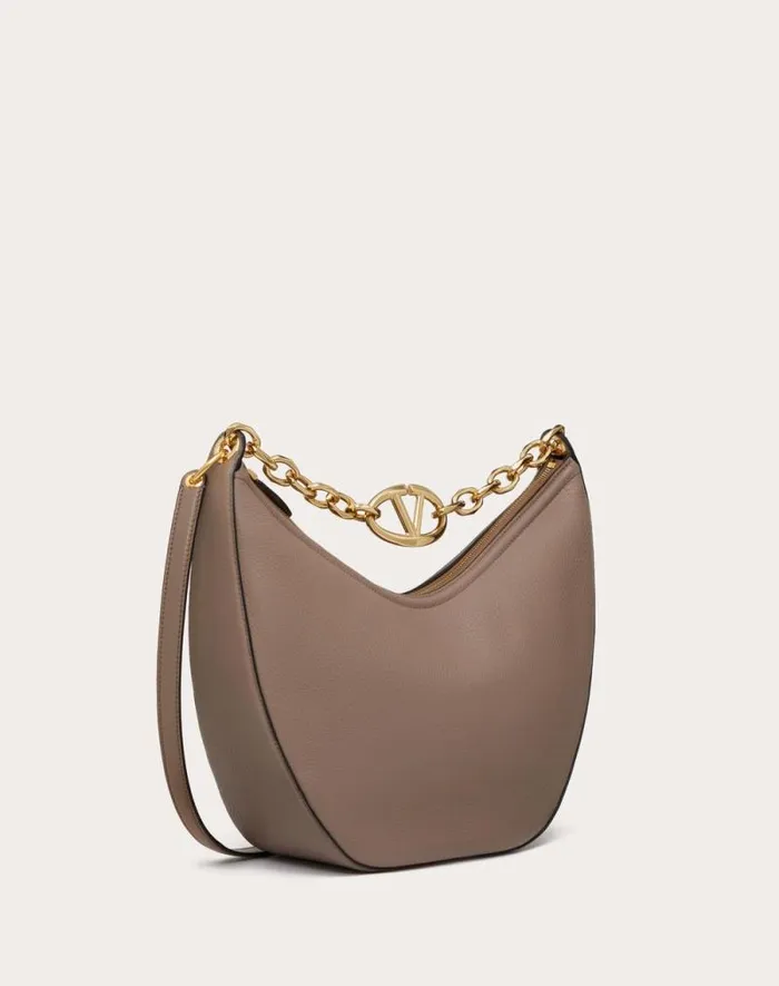 Valentino Shoulder Bags Woman Vlogo Moon Medium Grainy Calfskin Hobo Bag With Chain For Woman In Black Black Valentino Shoulder Bags Woman Vlogo Moon Medium Grainy Calfskin Hobo Bag With Chain For Woman In Black Black