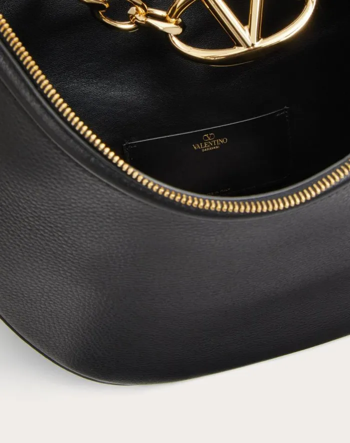 Valentino Shoulder Bags Woman Vlogo Moon Medium Grainy Calfskin Hobo Bag With Chain For Woman In Black Black Valentino Shoulder Bags Woman Vlogo Moon Medium Grainy Calfskin Hobo Bag With Chain For Woman In Black Black