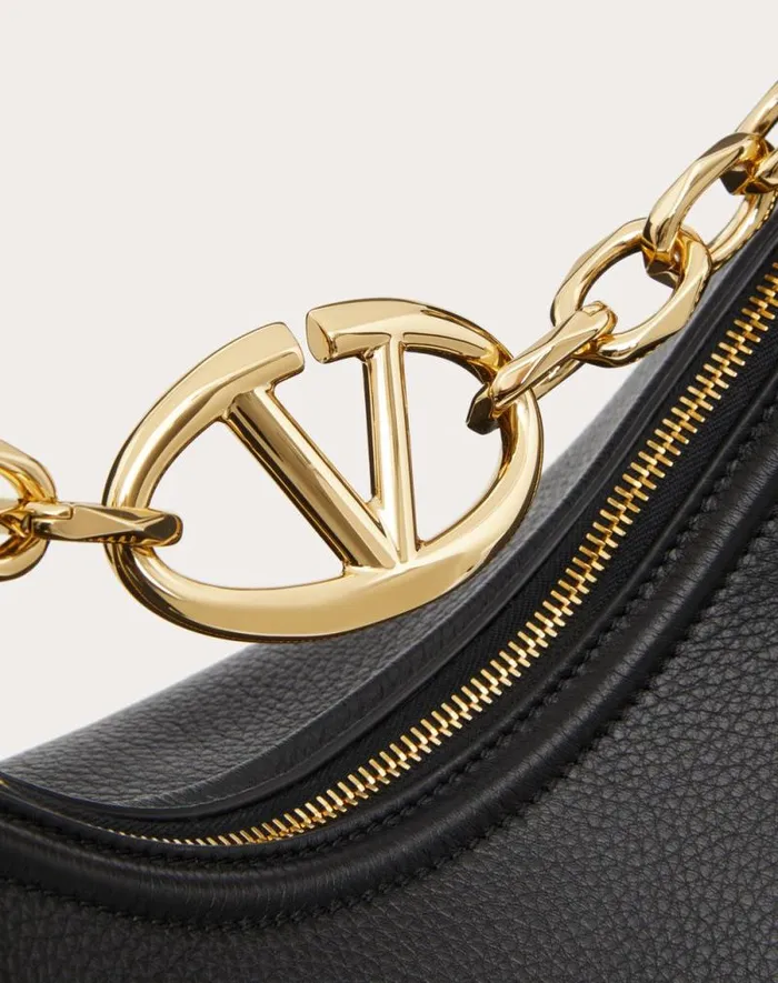 Valentino Shoulder Bags Woman Vlogo Moon Medium Grainy Calfskin Hobo Bag With Chain For Woman In Black Black Valentino Shoulder Bags Woman Vlogo Moon Medium Grainy Calfskin Hobo Bag With Chain For Woman In Black Black