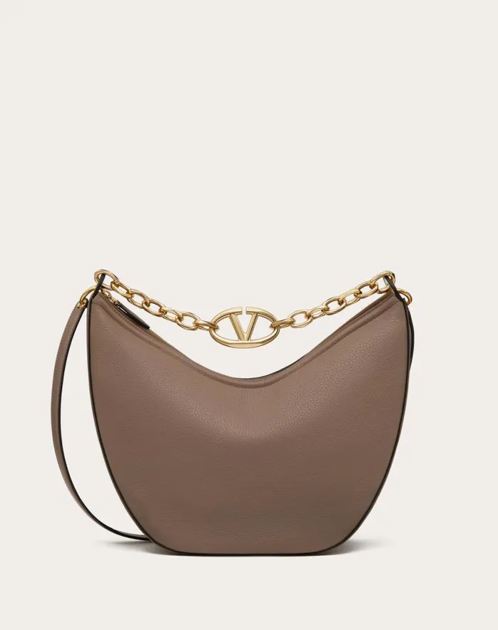Valentino Shoulder Bags Woman Vlogo Moon Medium Grainy Calfskin Hobo Bag With Chain For Woman In Black Black Valentino Shoulder Bags Woman Vlogo Moon Medium Grainy Calfskin Hobo Bag With Chain For Woman In Black Black