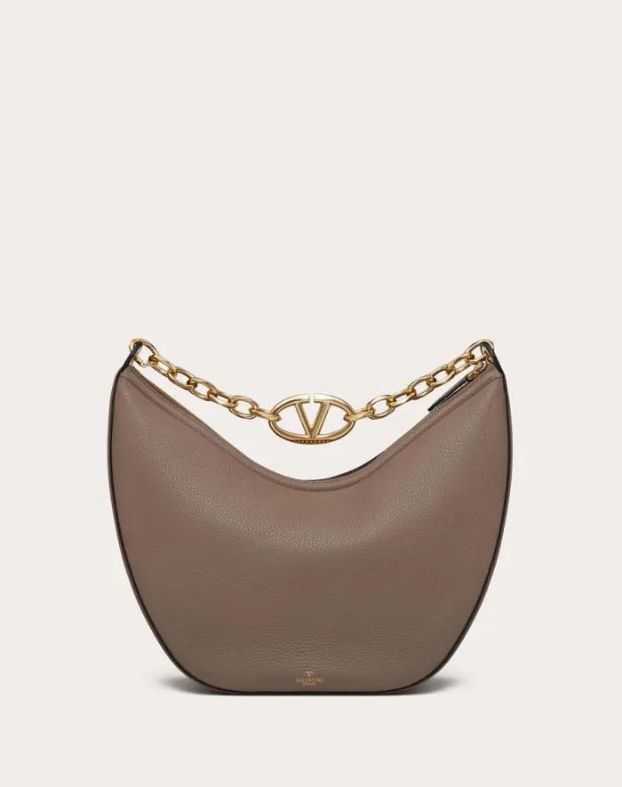 Valentino Shoulder Bags Woman Vlogo Moon Medium Grainy Calfskin Hobo Bag With Chain For Woman In Black Black Valentino Shoulder Bags Woman Vlogo Moon Medium Grainy Calfskin Hobo Bag With Chain For Woman In Black Black