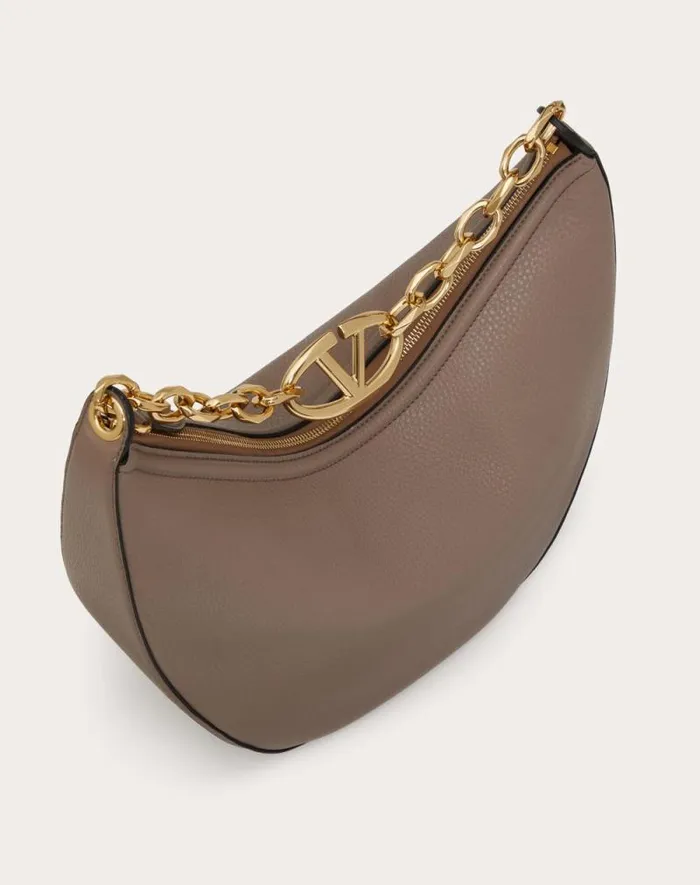 Valentino Shoulder Bags Woman Vlogo Moon Medium Grainy Calfskin Hobo Bag With Chain For Woman In Black Black Valentino Shoulder Bags Woman Vlogo Moon Medium Grainy Calfskin Hobo Bag With Chain For Woman In Black Black