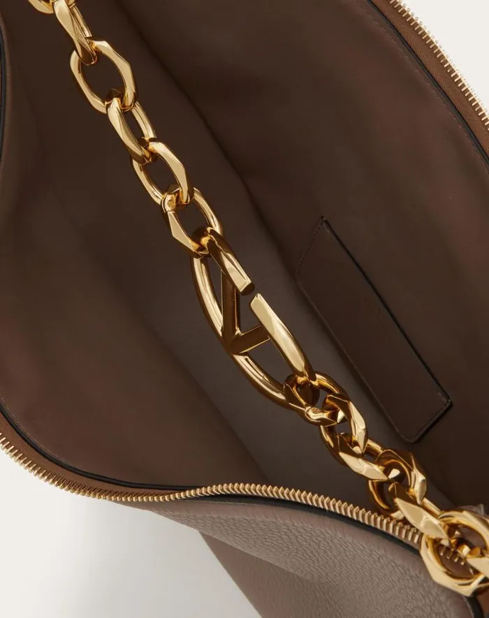 Valentino Shoulder Bags Woman Vlogo Moon Medium Grainy Calfskin Hobo Bag With Chain For Woman In Black Black Valentino Shoulder Bags Woman Vlogo Moon Medium Grainy Calfskin Hobo Bag With Chain For Woman In Black Black