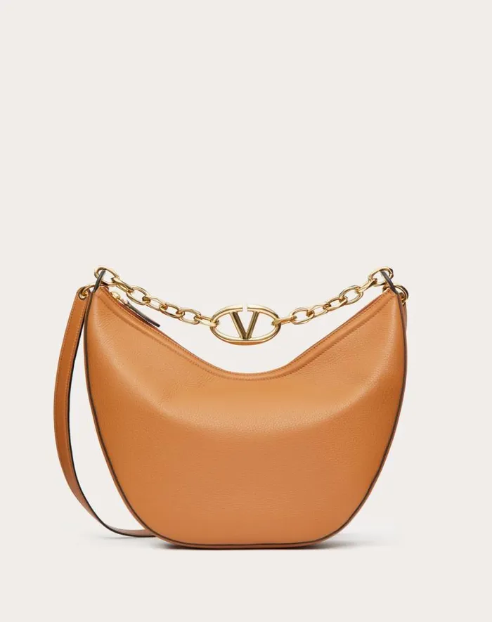 Valentino Shoulder Bags Woman Vlogo Moon Medium Grainy Calfskin Hobo Bag With Chain For Woman In Black Black Valentino Shoulder Bags Woman Vlogo Moon Medium Grainy Calfskin Hobo Bag With Chain For Woman In Black Black