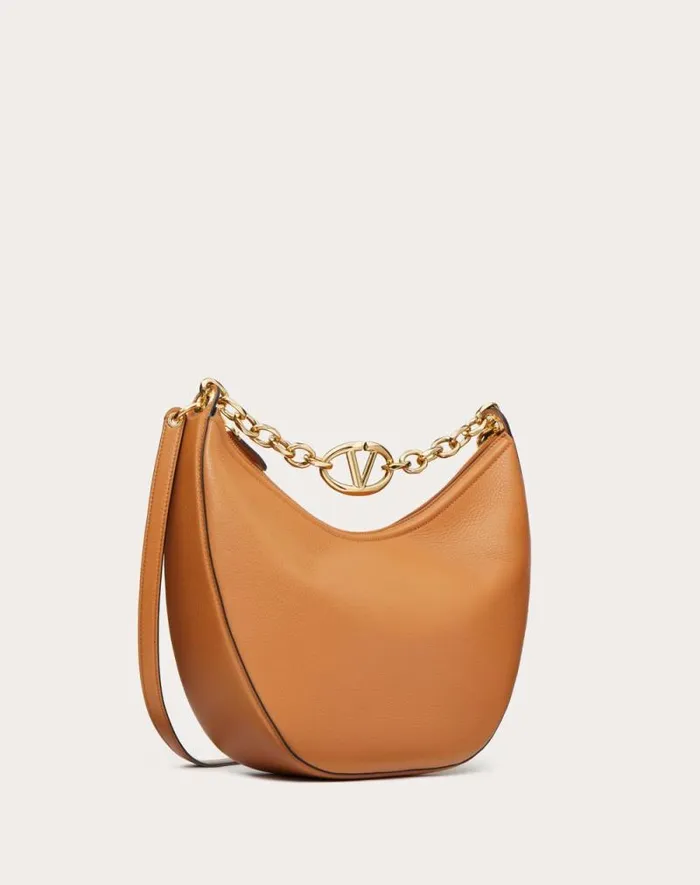 Valentino Shoulder Bags Woman Vlogo Moon Medium Grainy Calfskin Hobo Bag With Chain For Woman In Black Black Valentino Shoulder Bags Woman Vlogo Moon Medium Grainy Calfskin Hobo Bag With Chain For Woman In Black Black
