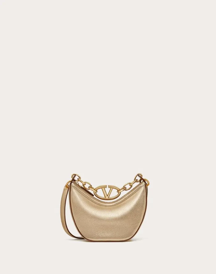 Valentino Shoulder Bags Woman Vlogo Moon Mini Hobo Bag In Metallic Calfskin With Chain For Woman In Gold Gold Valentino Shoulder Bags Woman Vlogo Moon Mini Hobo Bag In Metallic Calfskin With Chain For Woman In Gold Gold