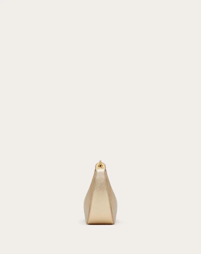 Valentino Shoulder Bags Woman Vlogo Moon Mini Hobo Bag In Metallic Calfskin With Chain For Woman In Gold Gold