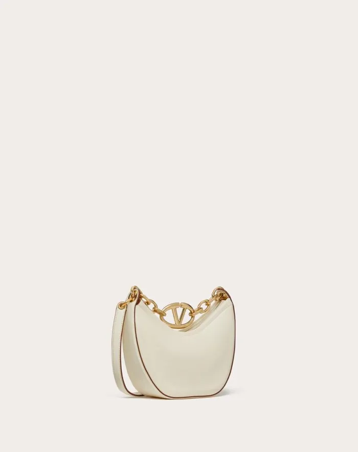 Valentino Shoulder Bags Woman Vlogo Moon Mini Hobo Bag In Nappa Leather With Chain For Woman In Ivory Ivory