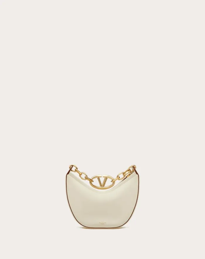 Valentino Shoulder Bags Woman Vlogo Moon Mini Hobo Bag In Nappa Leather With Chain For Woman In Ivory Ivory