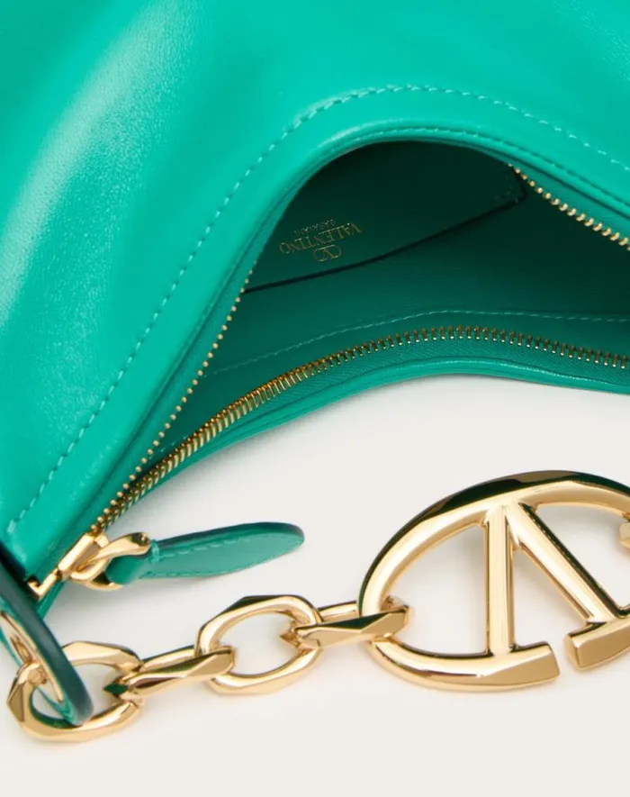 Valentino Shoulder Bags Woman Vlogo Moon Mini Hobo Bag In Nappa Leather With Chain For Woman In Ivory Ivory