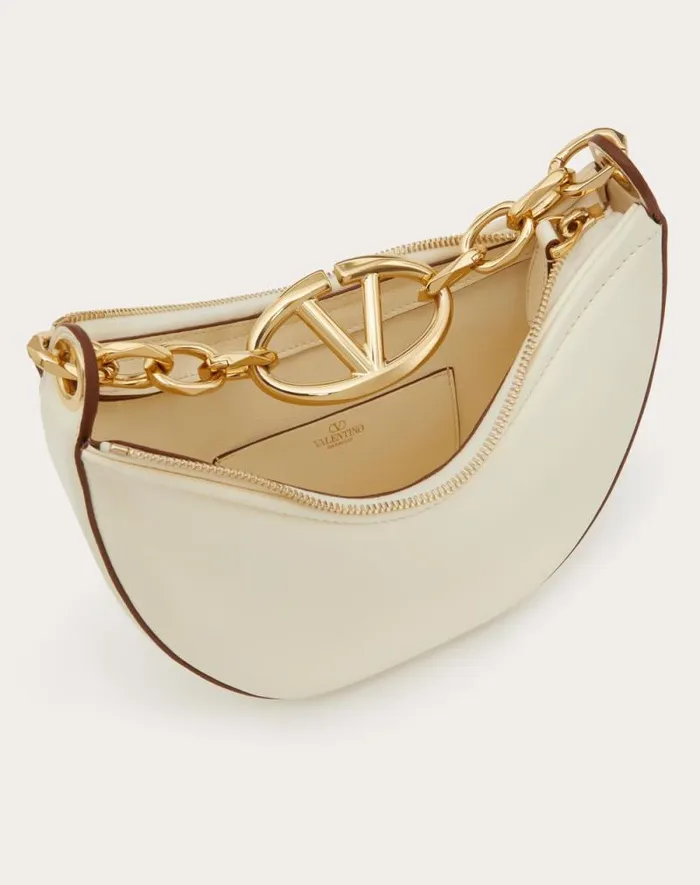 Valentino Shoulder Bags Woman Vlogo Moon Mini Hobo Bag In Nappa Leather With Chain For Woman In Ivory Ivory