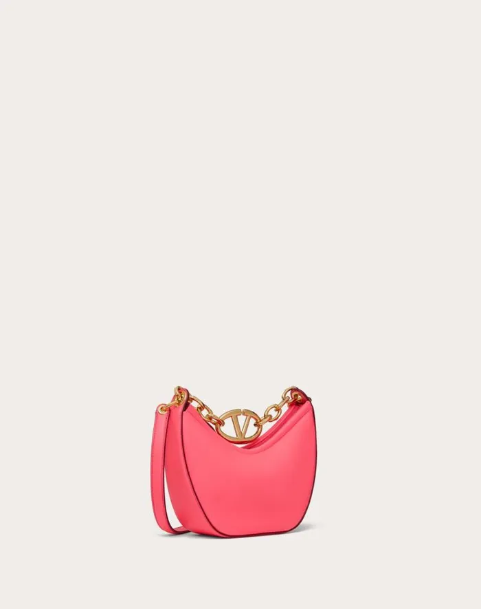 Valentino Shoulder Bags Woman Vlogo Moon Mini Hobo Bag In Nappa Leather With Chain For Woman In Peacock Peacock