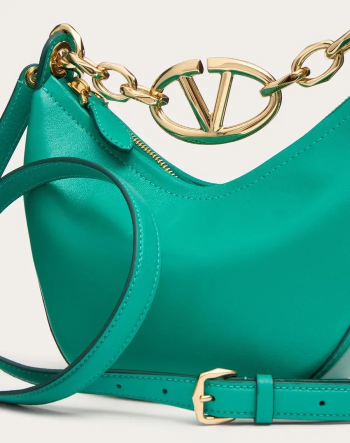Valentino Shoulder Bags Woman Vlogo Moon Mini Hobo Bag In Nappa Leather With Chain For Woman In Peacock Peacock