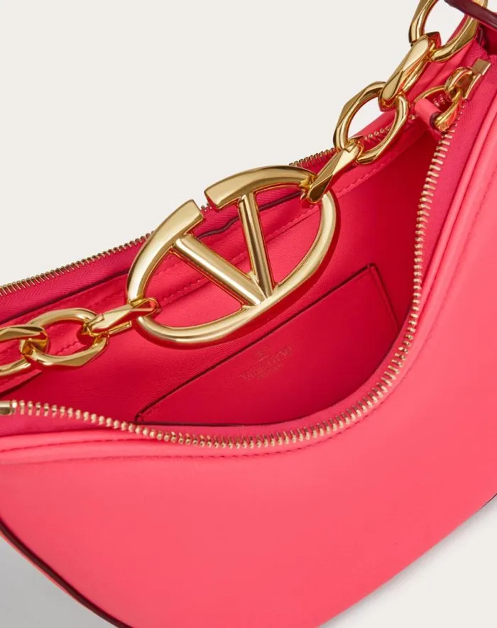 Valentino Shoulder Bags Woman Vlogo Moon Mini Hobo Bag In Nappa Leather With Chain For Woman In Rosso Valentino Rosso Valentino