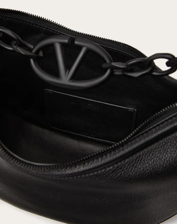 Valentino Shoulder Bags Woman Vlogo Moon Small Hobo Bag In Grainy Calfskin With Chain For Woman In Black Black