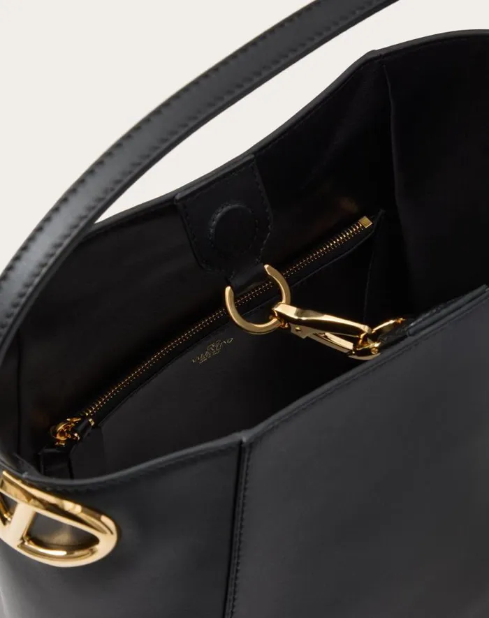Valentino Shoulder Bags Woman Vlogo Side Bucket Bag In Nappa Calfskin For Woman In Black Black Valentino Shoulder Bags Woman Vlogo Side Bucket Bag In Nappa Calfskin For Woman In Black Black