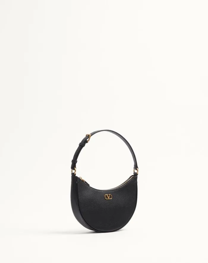 Valentino Shoulder Bags Woman Vlogo Signature Mini Hobo Bag In Grainy Calfskin For Woman In Black Black